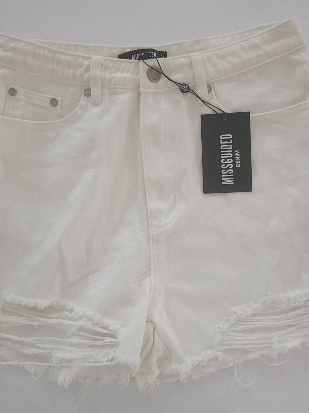 MISSGUIDED White Distressed Denim Shorts